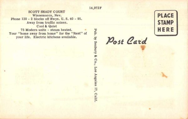 Winnemucca Nevada Scott Shady Court Linen Vintage Postcard JI657274 - Image 2