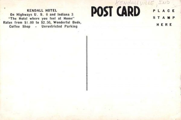 Kendallville Indiana Kendall Hotel Vintage Postcard JI657282 - Image 2