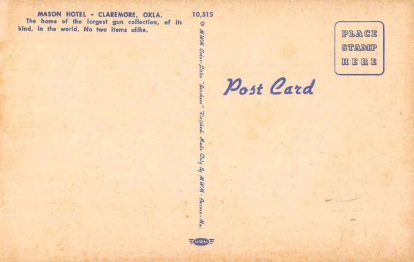 Claremore Oklahoma Hotel Mason Linen Vintage Postcard JI657316 - Image 2