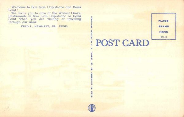 San Juan Capistrano California Walnut Grove Restaurant Postcard JI657389 - Image 2