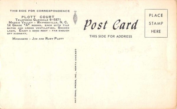 Waynesville North Carolina Maggie Valley Plott Court Vintage Postcard JI657447 - Image 2