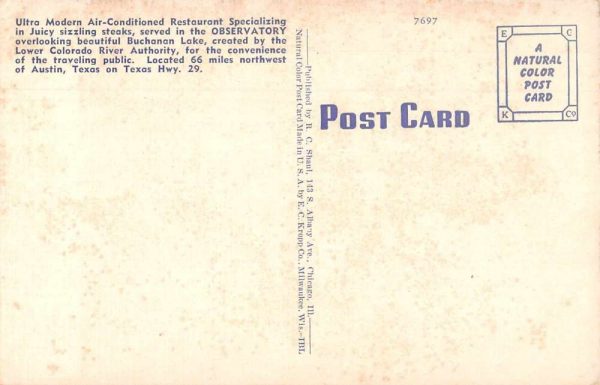 Buchanon Dam Texas Observation Building Coffee Shop Vintage Postcard JI657521 - Image 2