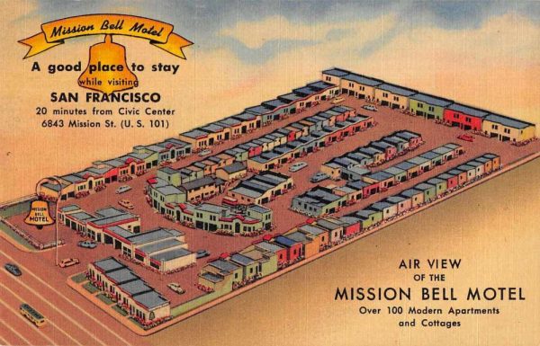 San Francisco California Mission Bell Motel Aerial View Postcard JI657528