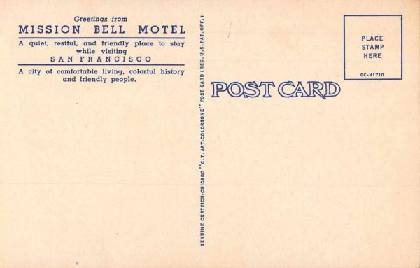 San Francisco California Mission Bell Motel Aerial View Postcard JI657528 - Image 2