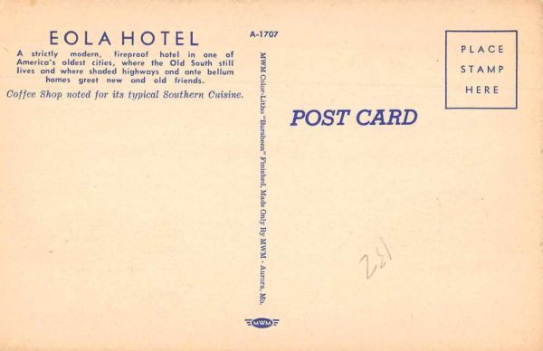 Natchez Mississippi Eola Hotel Palm Room and Lobby Vintage Postcard JI657539 - Image 2