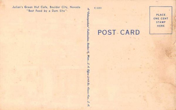 Boulder City Nevada Julian's Green Hut Cafe Vintage Postcard JI657541 - Image 2