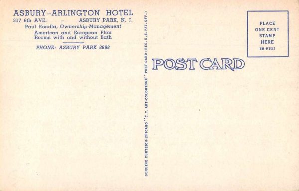 Asbury Park New Jersey Asbury Arlington Hotel Vintage Postcard JI657546 - Image 2