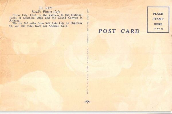 Cedar City Utah multi-views El Ray Cafe linen antique pc ZD549977 - Image 2