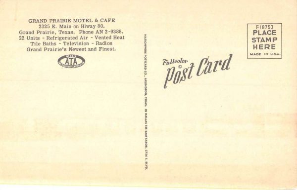 Grand Prairie Texas view of Grand Prairie Motel & Cafe antique pc ZD549999 - Image 2