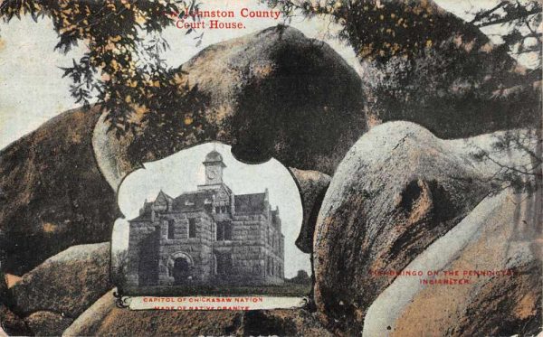 Tishomingo Oklahoma Court House Rock Border Vintage Postcard JI657912