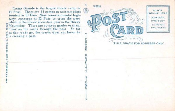 El Paso Texas Camp Grande Vintage Postcard JI657913 - Image 2