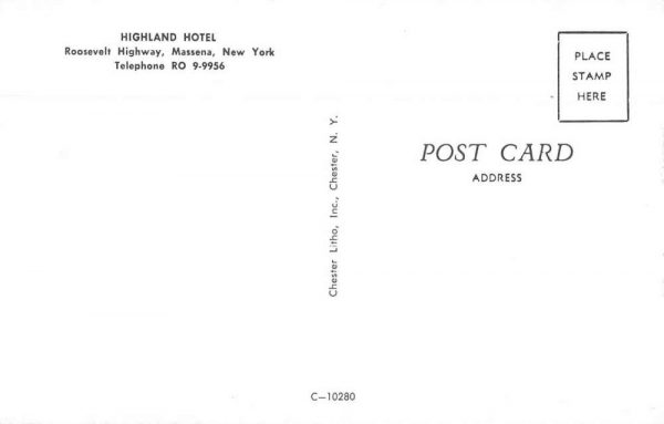 Massena New York Highland Hotel Vintage Postcard JI657971 - Image 2