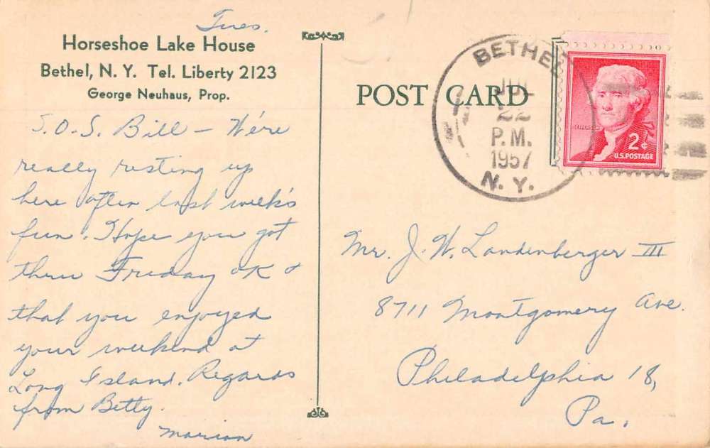 Bethel New York Horseshoe Lake House Vintage Postcard JI657980 - Image 2