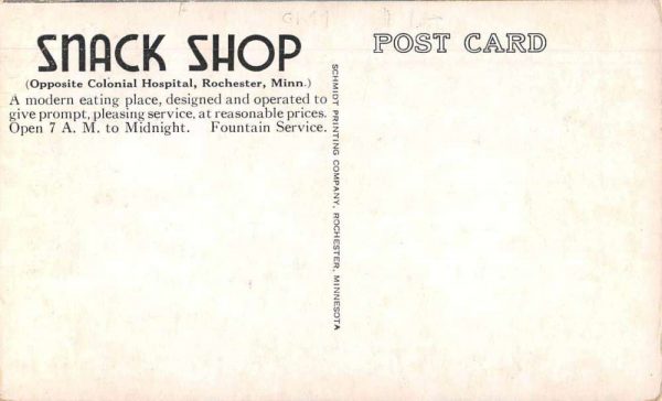 Rochester Minnesota Snack Shop Interior Vintage Postcard JI658000 - Image 2