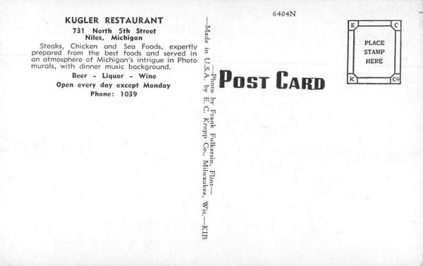 Niles Michigan Kugler Restaurant Dining Room Vintage Postcard JI658003 - Image 2