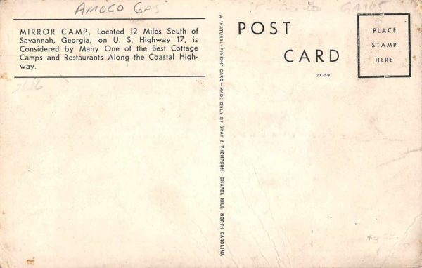 Savannah Georgia Mirror Camp Gas Station Vintage Postcard JI658015 - Image 2