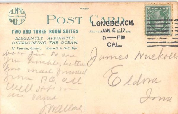 Long Beach California Torrey Pines Apartments Vintage Postcard JI658018 - Image 2