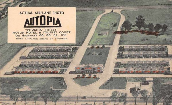 Phoenix Arizona Autopia Tourist Court Aerial View Vintage Postcard JI658029