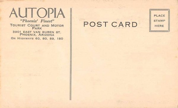 Phoenix Arizona Autopia Tourist Court Aerial View Vintage Postcard JI658029 - Image 2