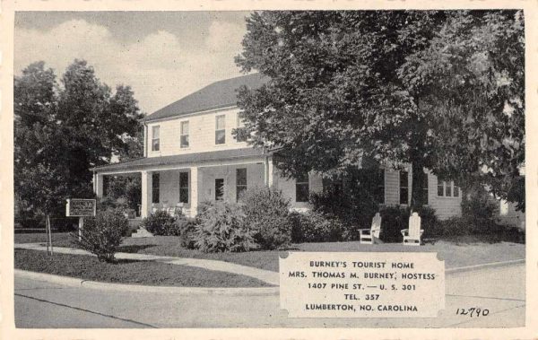 Lumberton North Carolina Burney's Tourist Home Vintage Postcard JI658047