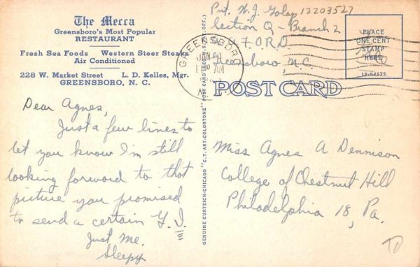Greensboro North Carolina The Mecca Restaurant Vintage Postcard JI658086 - Image 2
