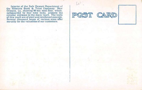 New Orleans Louisiana Hibernia Bank Vault Department Vintage Postcard JI658146 - Image 2