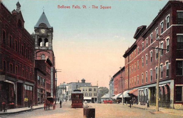 Bellows Falls Vermont The Square Street Scene Vintage Postcard JI658149