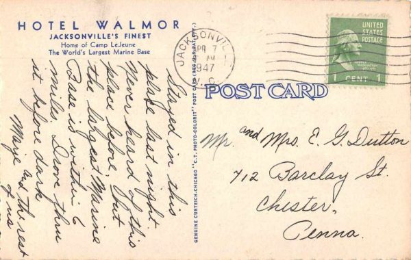 Jacksonville North Carolina Hotel Walmor Vintage Postcard JI658154 - Image 2