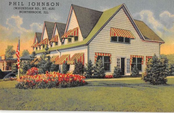 Northbrook Illinois birds eye view Phil Johnson linen antique pc ZE686098