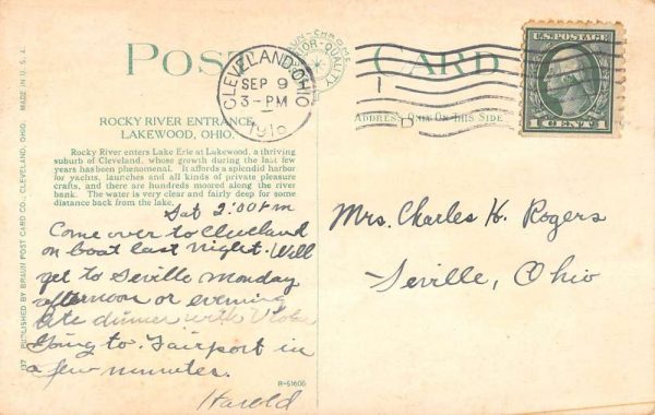 Lakewood Ohio boats ships Rocker River entrance antique pc ZE686108 - Image 2