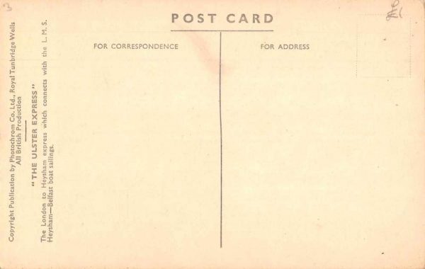 England Ulster Express LMS Heysham Railroad Vintage Postcard JI658600 - Image 2