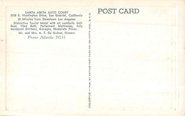 San Gabriel California Santa Anita Auto Court cottages antique pc ZE686183 - Image 2