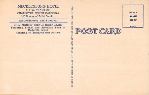 Charlotte North Carolina view of hotel and restaurant linen antique pc ZE686230 - Image 2