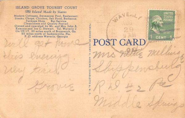 Waverly Georgia multi-views Island Grove Tourist Court linen antique pc ZE686257 - Image 2