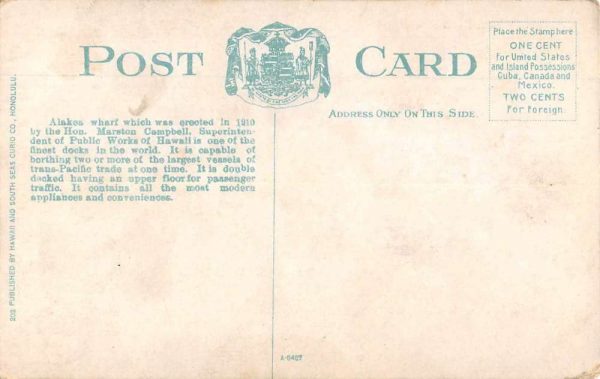 Honolulu Hawaii Alakea Wharf Steamship Vintage Postcard JJ649039 - Image 2