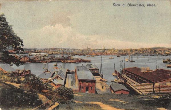 Gloucester Massachusetts panoramic birds eye view of town antique pc ZE686304