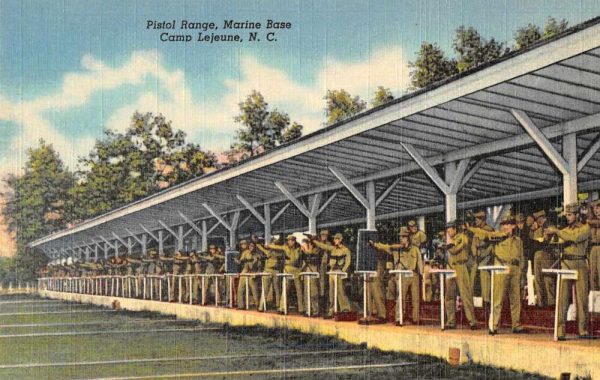 Camp Lejeune North Carolina pistol range Marine Base linen antique pc ZE686541