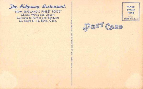 Berlin Connecticut Ridgeway Restaurant Exterior Vintage Postcard JJ649571 - Image 2