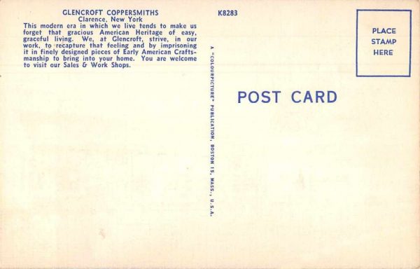 Clarence New York Glencroft Coppersmiths Vintage Postcard JJ649573 - Image 2