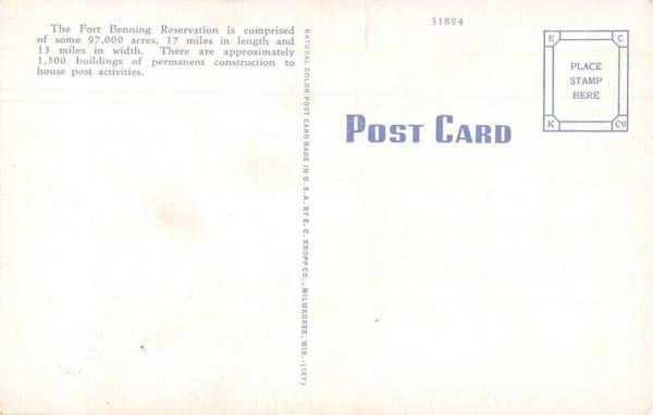 Fort Benning Georgia Post Office Vintage Postcard JJ649821 - Image 2