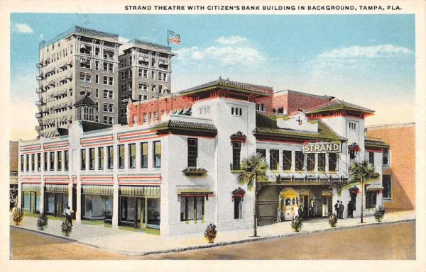 Tampa Florida Strand Theatre and Citizen's Bank Vintage Postcard JJ649824