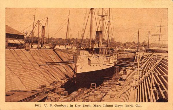 Mare Island Navy Yard California Gunboat in Dry Dock Vintage Postcard AA15