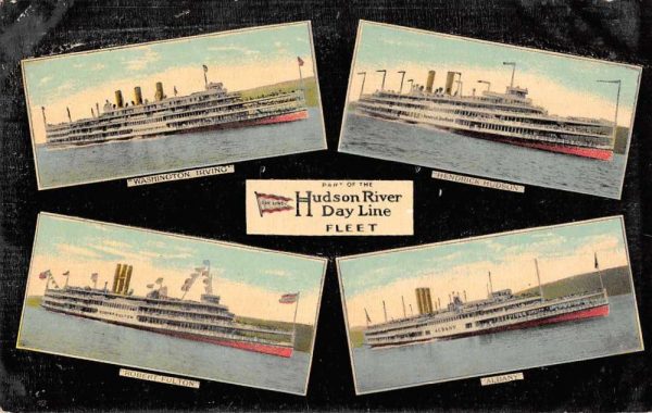Hudson River Day Line Fleet Steam ships Vintage Postcard AA214