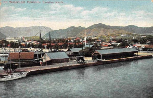 Honolulu Hawaii Waterfront Harbor View Vintage Postcard AA215