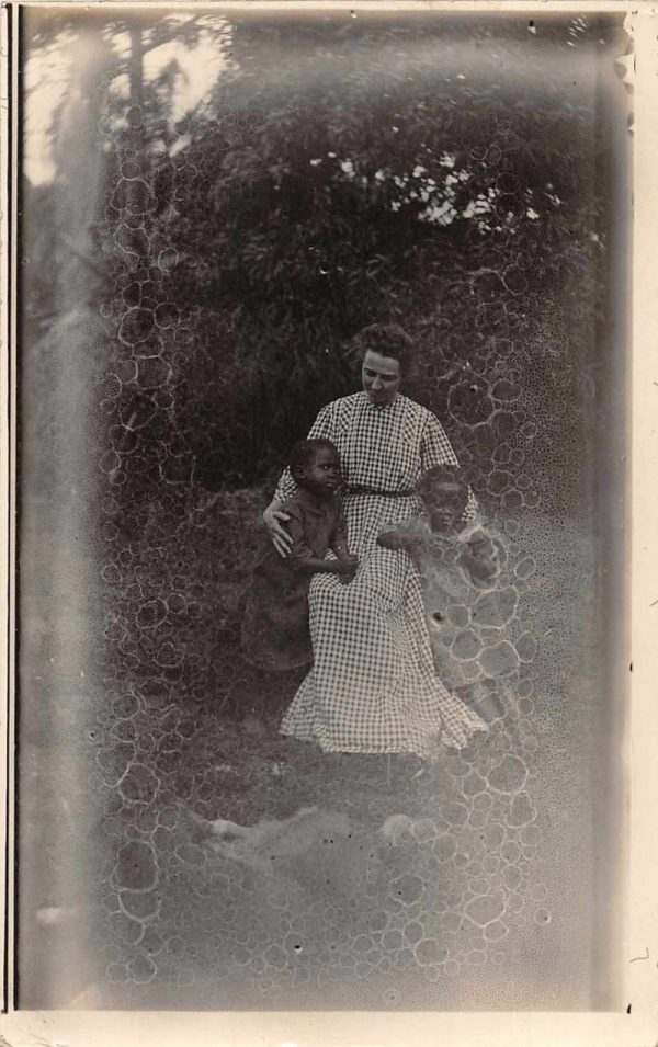 White Woman with Two Black Children Real Photo Vintage Postcard AA239