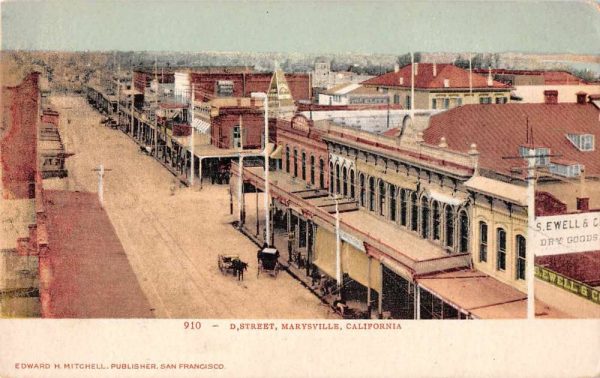 Marysville California D Street Birds Eye View Vintage Postcard AA257