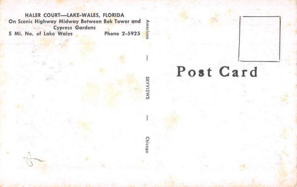 Lake Wales Florida Haler Court Aerial View Vintage Postcard AA473 - Image 2