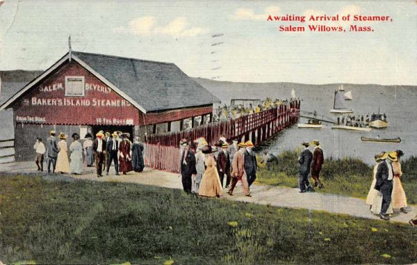 Salem Willows Massachusetts Baker's Island Steamboat Dock Postcard AA477