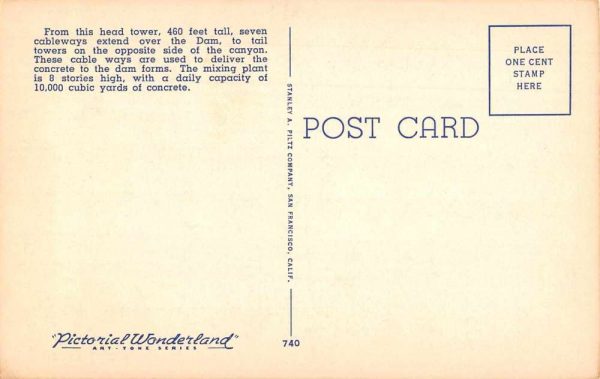Shasta Dam California Dam Construction Head Tower Mixing Plant Postcard AA480 - Image 2