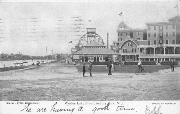 Asbury Park New Jersey Wesley Lake Front Ferris Wheel Vintage Postcard AA520